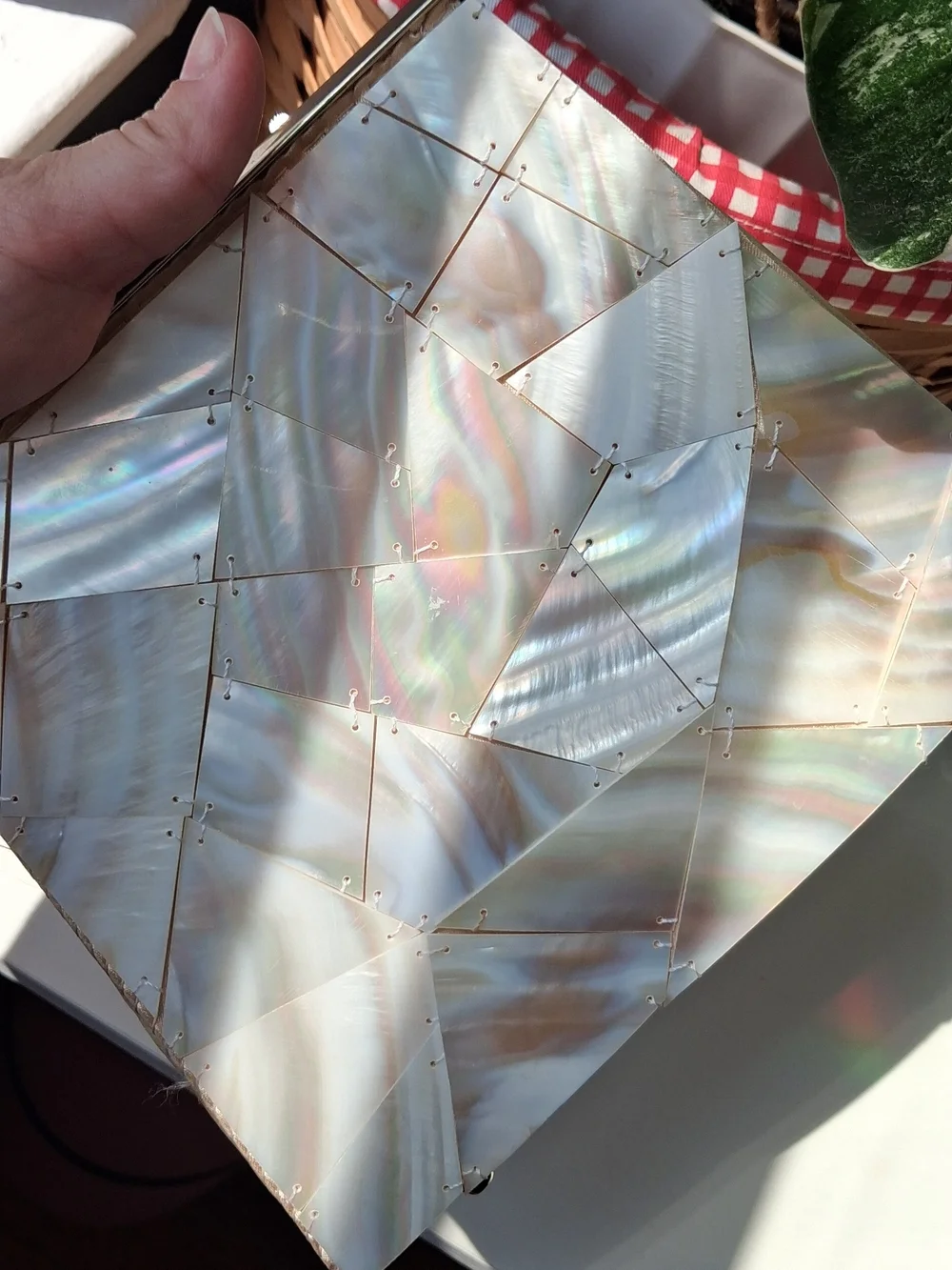 Vintage Style Mod Genuine Mother-of-Pearl Mosaic Clutch / Evening Bag